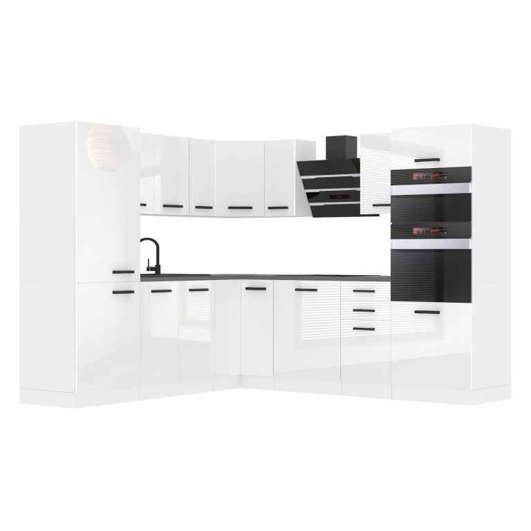Meubles de cuisine Premium Version Complète 480 cm brillance blanc avec plan de travail Fabricant INF STACY/0/WT/W/B/B1