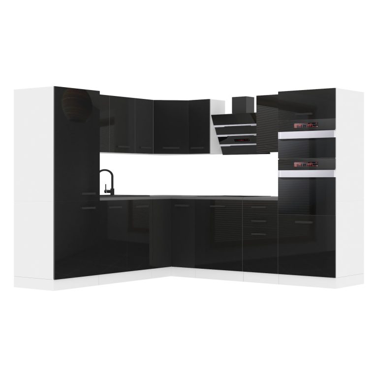 Meubles de cuisine Premium Version Complète 480 cm brillance noir avec plan de travail Fabricant INF STACY/0/WT/B/B/B1
