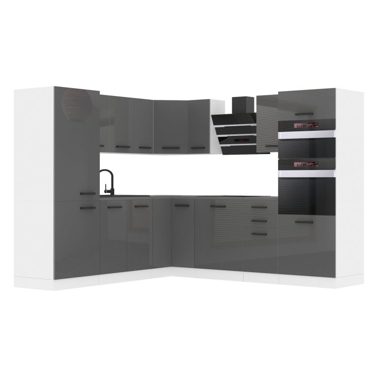 Meubles de cuisine Premium Version Complète 480 cm gris brillant avec plan de travail Fabricant  INF STACY/0/WT/S/B/B1