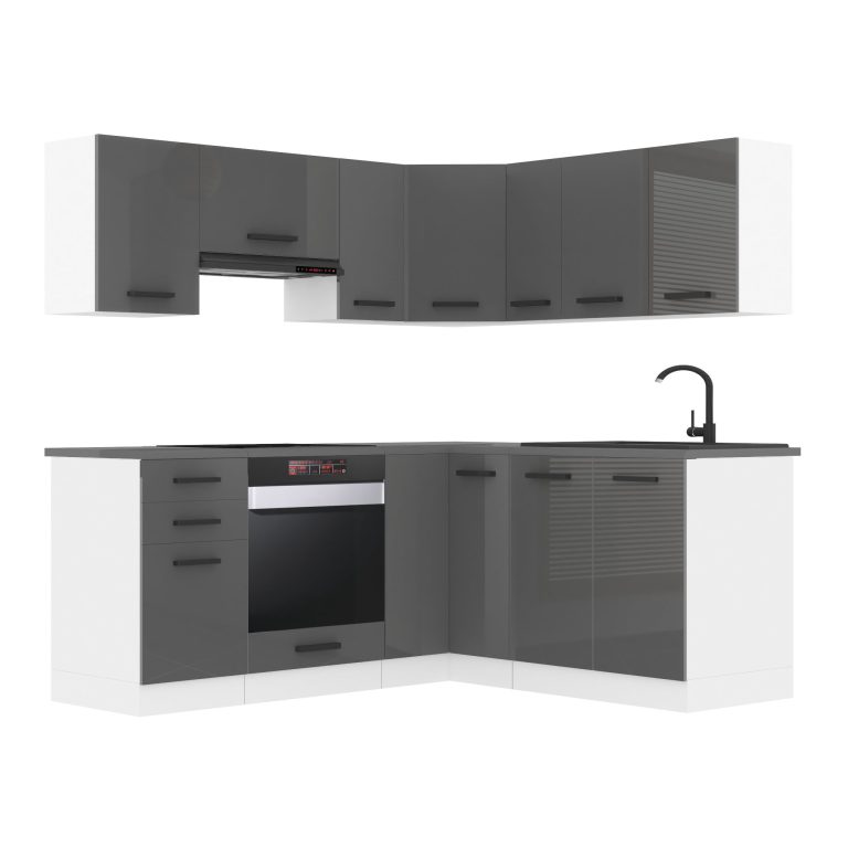 Meubles de cuisine Premium Version Complète 380 cm brillance gris avec plan de travail Fabricant