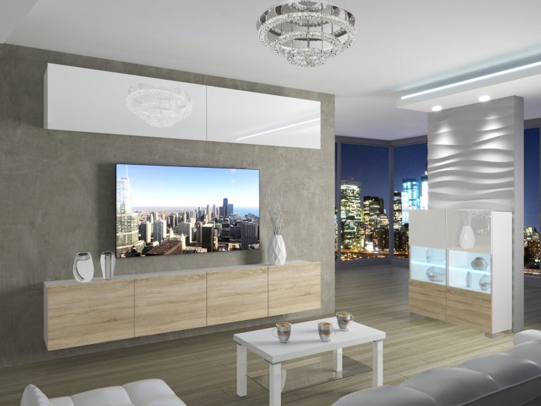 Meuble mural 200 cm Belini blanc brillant / chêne sonoma Imperium 6 Fabricant IMP 6/5/W/WDS/0/0