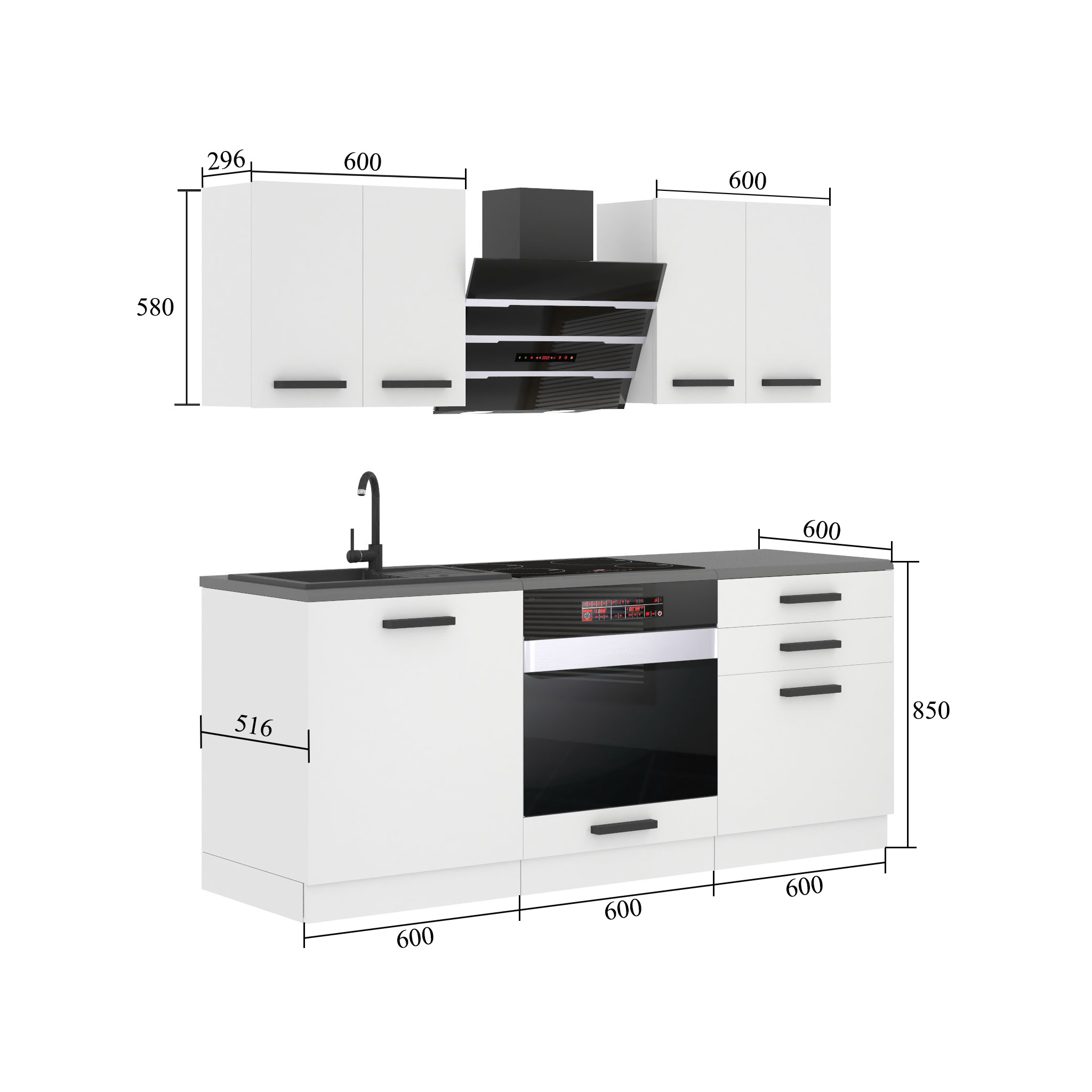 Meubles de cuisine Premium Version Complète 180 cm blanc mat avec plan de travail Fabricant TOR MARY/0/WT/WT/B/B1
