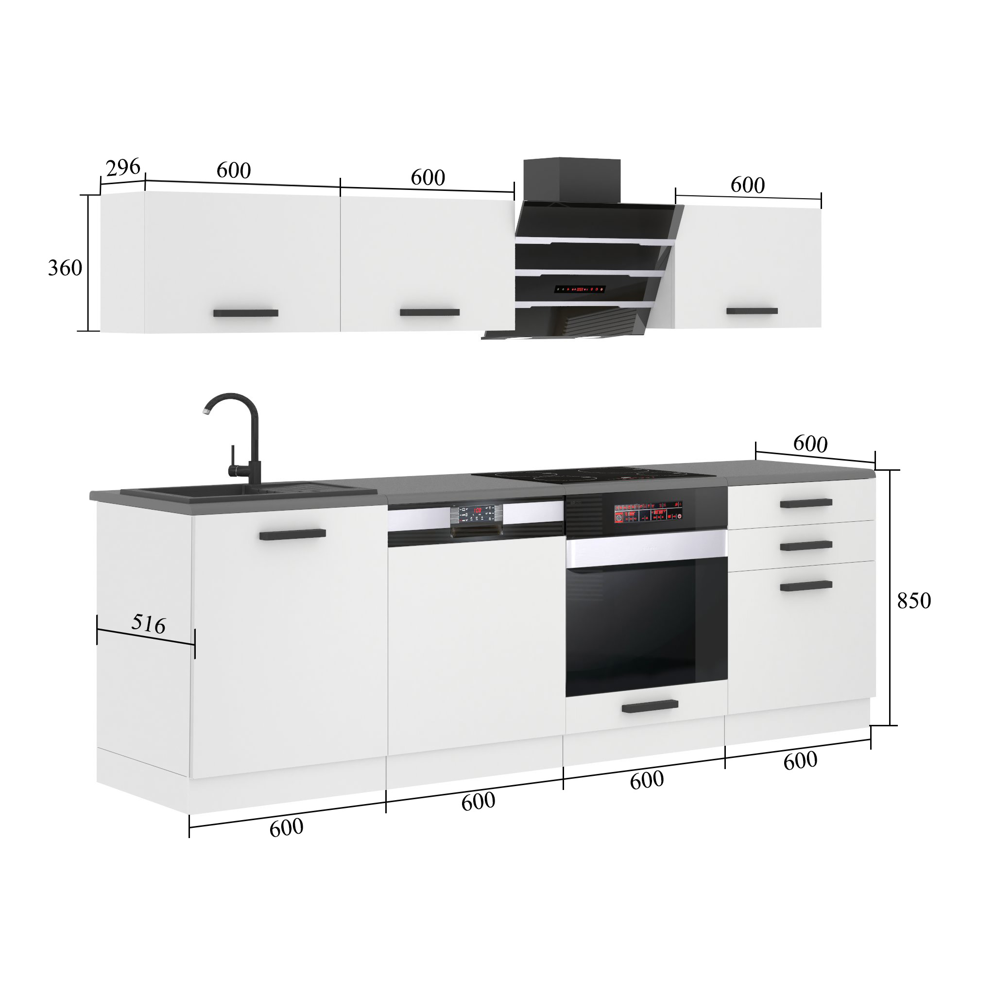 Meubles de cuisine Premium Version Complète 240 cm brillance rouge avec plan de travail Fabricant INF LINDA/0/WT/R/B/B1
