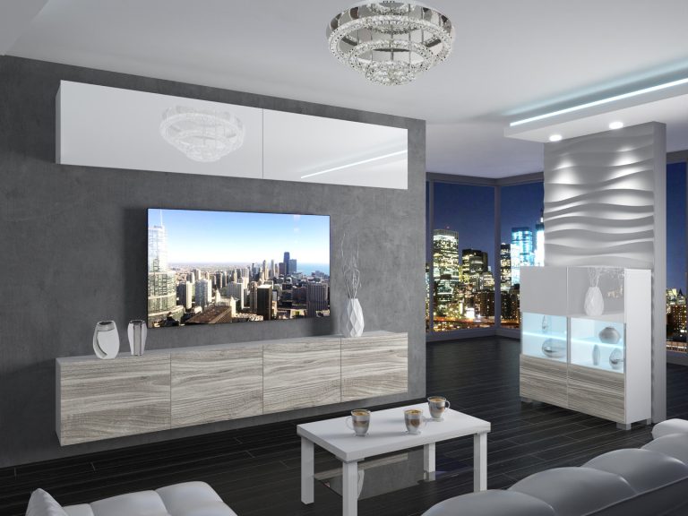 Meuble mural 200 cm Belini blanc brillant / gris anthracite Glamour Wood Imperium 6 Fabricant IMP 6/5/W/WGW1/0/0