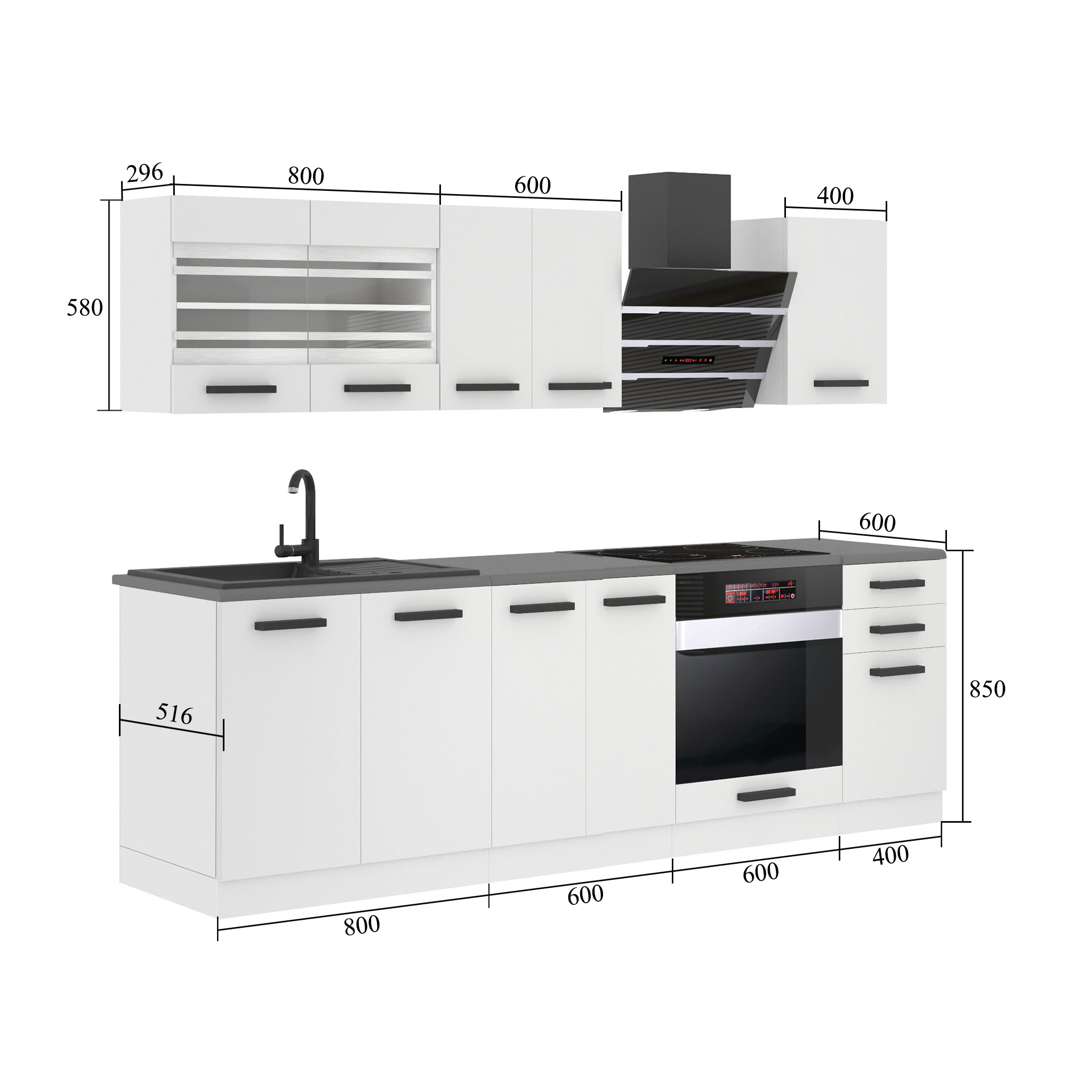 Meubles de cuisine Premium Version Complète 240 cm gris graphite anthracite avec plan de travail Fabricant  TOR MARGARET/0/WT/SR/B/B1
