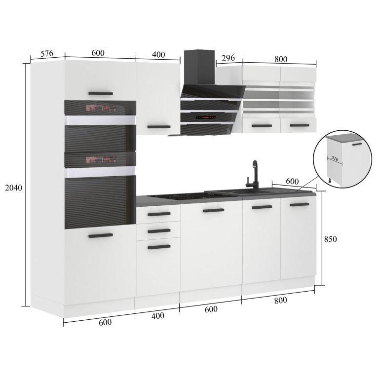 Meubles de cuisine Premium Version Complète 240 cm brillance blanc sans plan de travail Fabricant INF TRACY/0/WT/W/0/B1