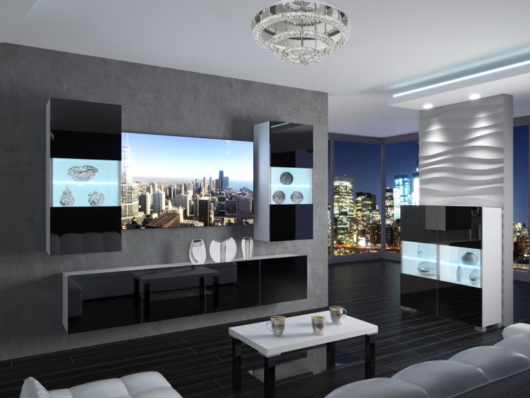 Meuble mural 200 cm Belini noir brillant Imperium 7 Fabricant IMP 7/5/W/B/0/0