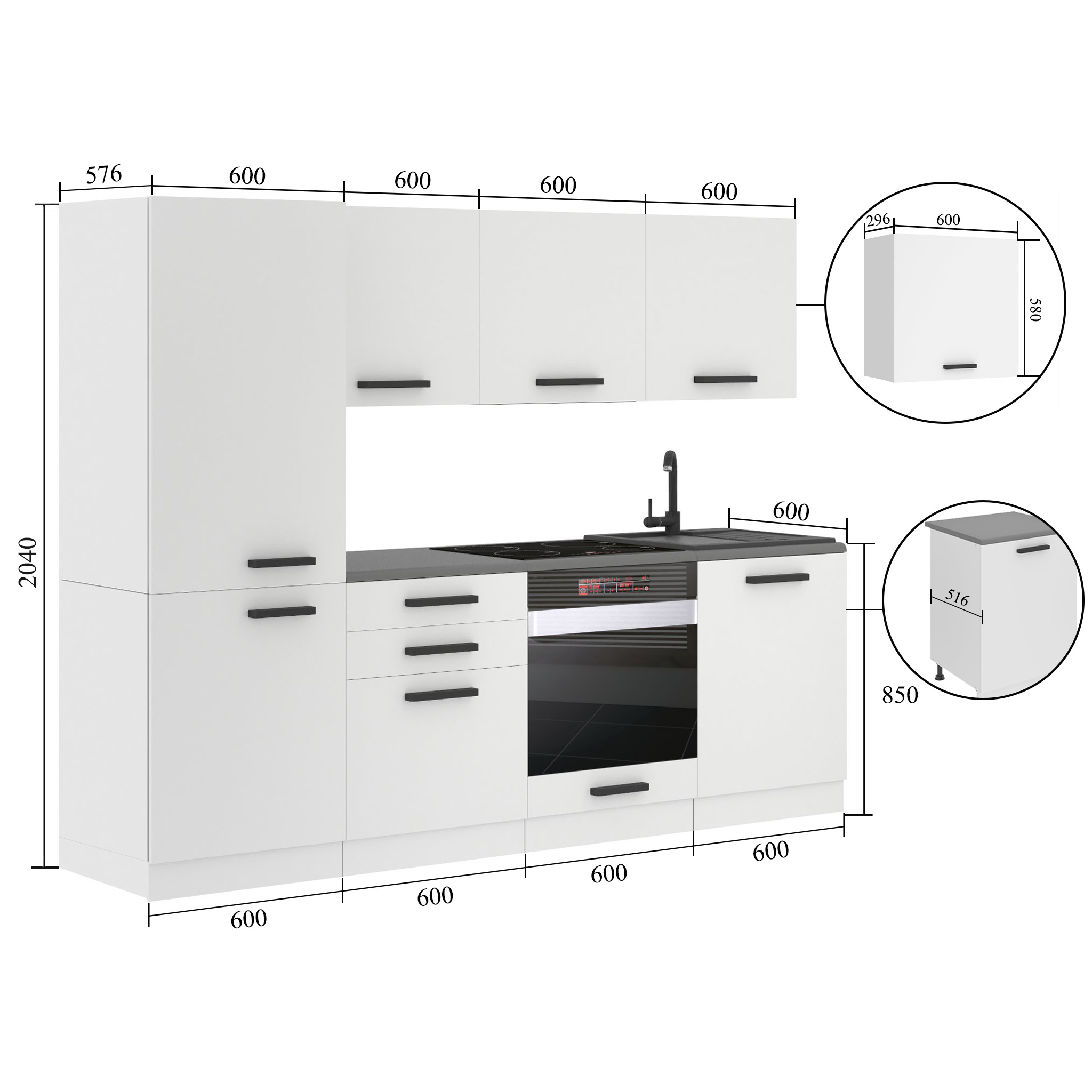 Meubles de cuisine Premium Version Complète 240 cm en chêne chêne wotan chêne sonoma avec plan de travail Fabricant TOR SANDY/0/WT/DW/B/B1
