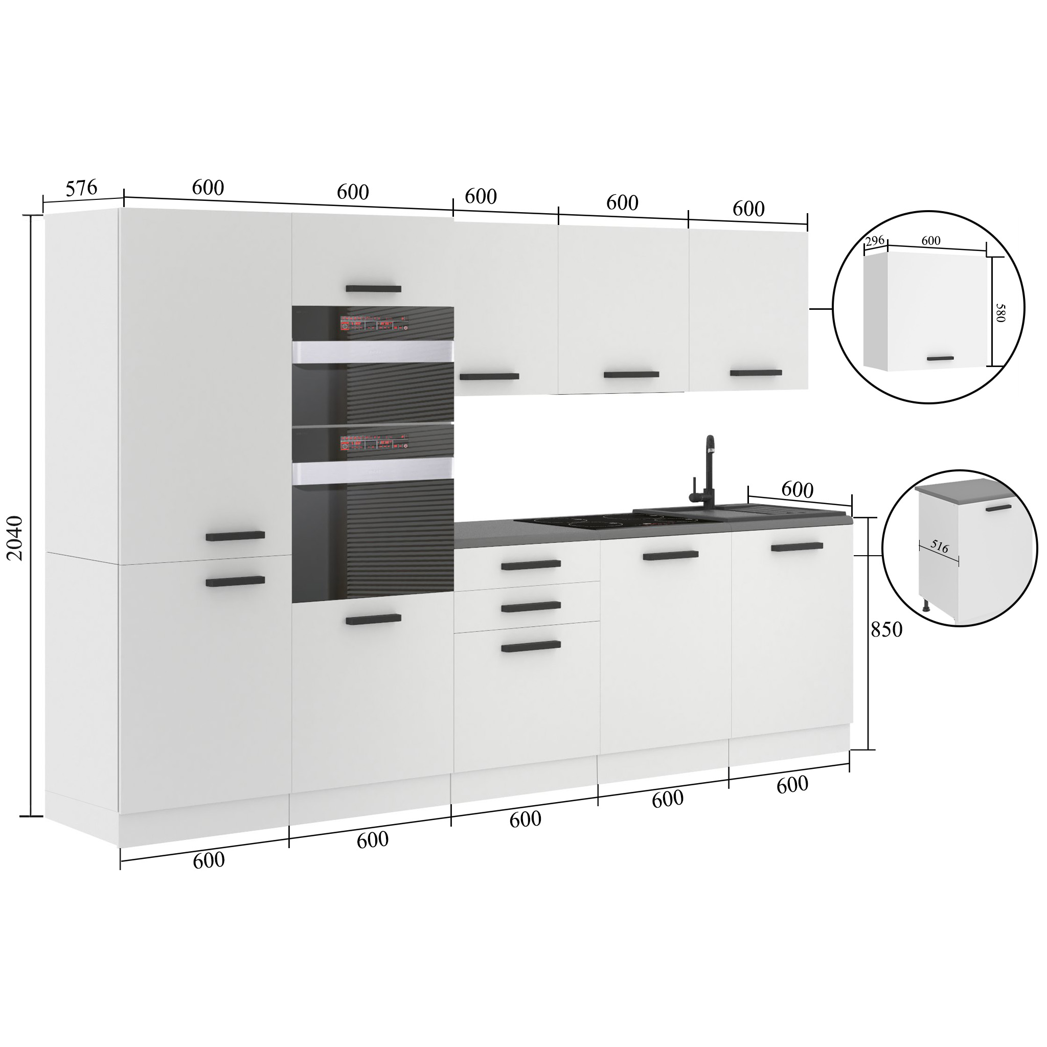 Meubles de cuisine Premium Version Complète 300 cm gris graphite anthracite sans plan de travail Fabricant TOR GRACE/0/WT/GW/0/B1