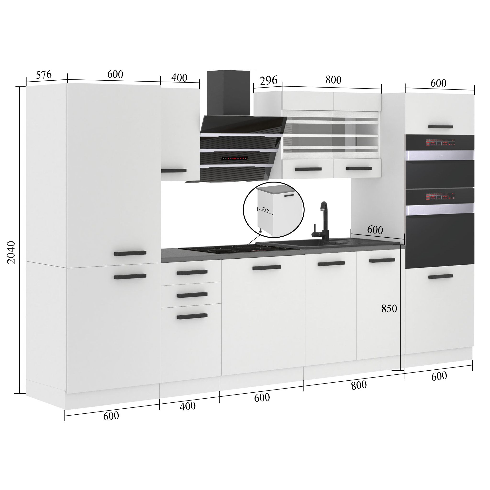 Meubles de cuisine Premium Version Complète 300 cm brillance noir sans plan de travail Fabricant INF MILA/0/WT/B/0/B1