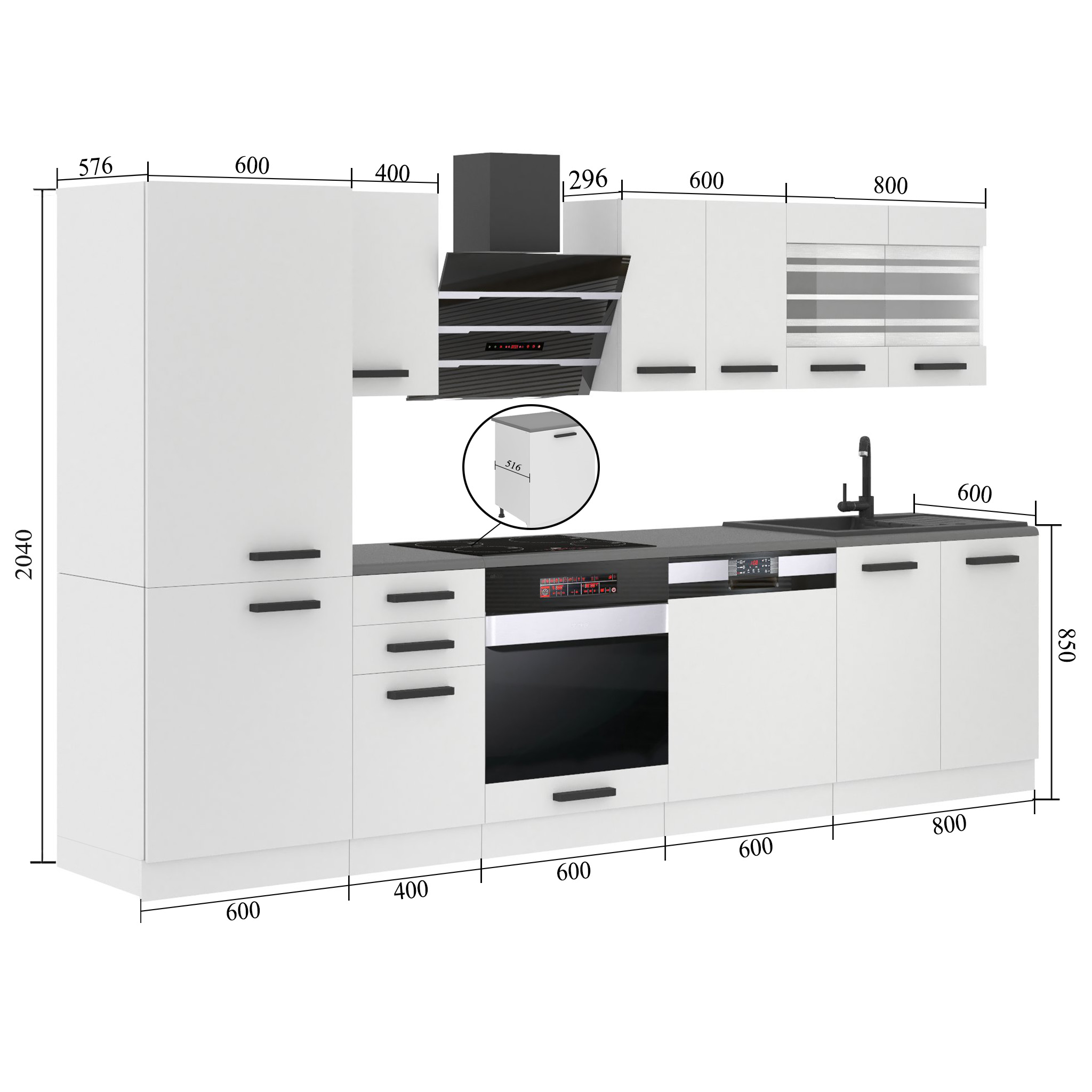 Meubles de cuisine Premium Version Complète 300 cm brillance noir avec plan de travail Fabricant  INF CINDY/0/WT/B/B/B1