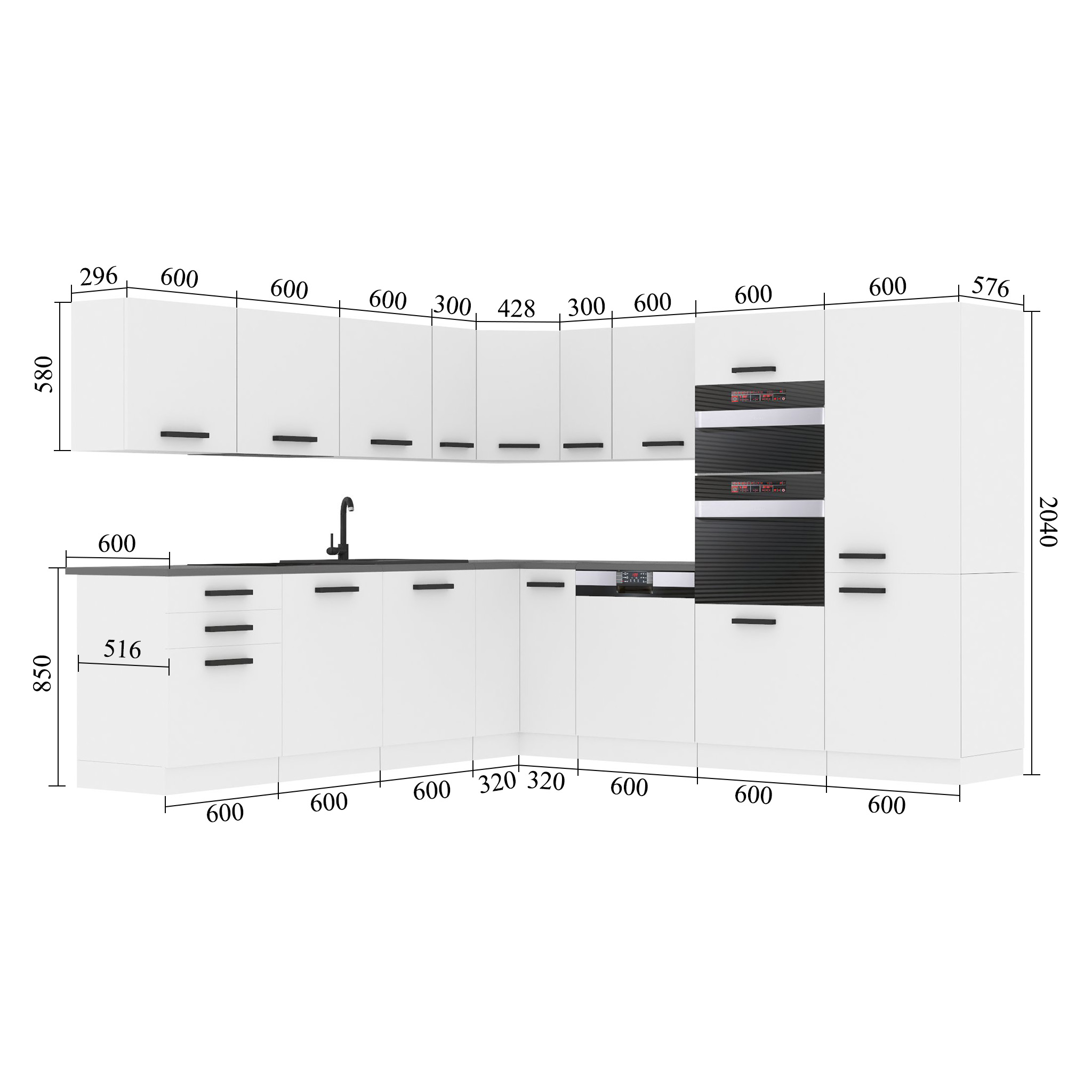 Meubles de cuisine Premium Version Complète 540 cm blanc mat sans plan de travail Fabricant TOR JANE/0/WT/WT/0/B1