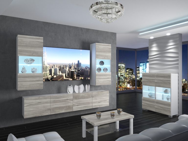 Meuble mural 200 cm Belini gris anthracite Glamour Wood Imperium 7 Fabricant IMP 7/5/W/GW1/0/0