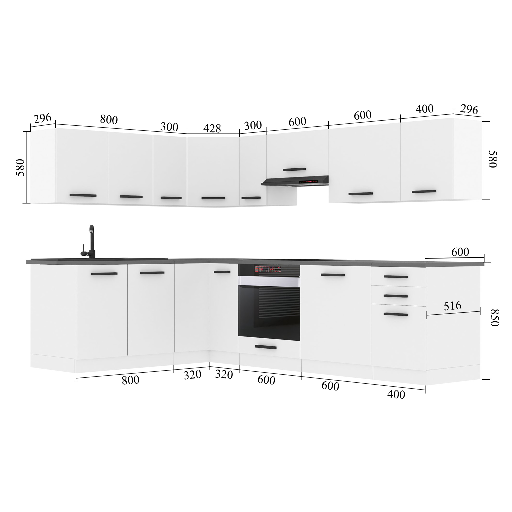 Meubles de cuisine Premium Version Complète 420 cm brillance gris avec plan de travail Fabricant INF JANET/0/WT/S/B/B1