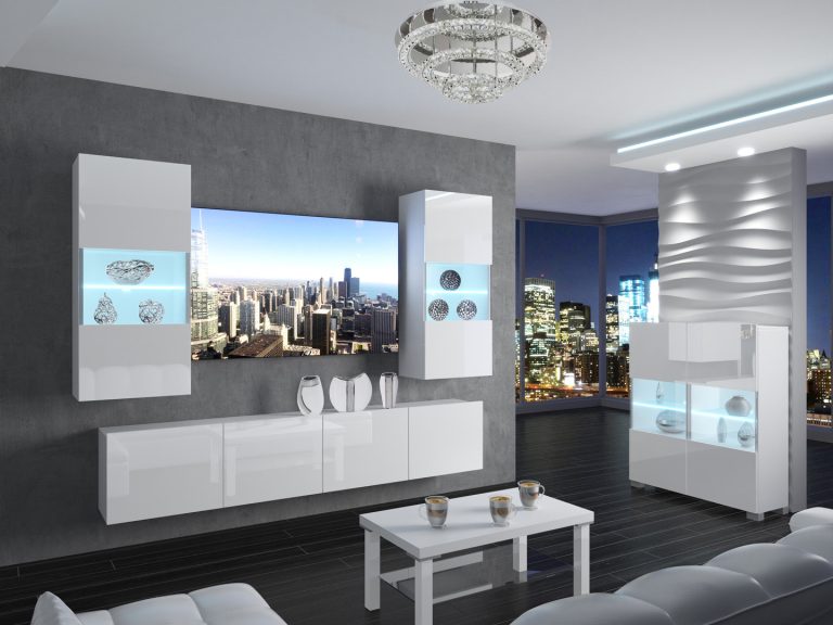 Meuble mural 200 cm Belini blanc brillant Imperium 7 Fabricant IMP 7/5/W/W/0/0