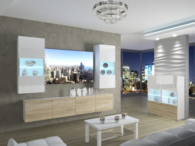 Meuble mural 200 cm Belini blanc brillant / chêne sonoma Imperium 7 Fabricant IMP 7/5/W/WDS/0/0