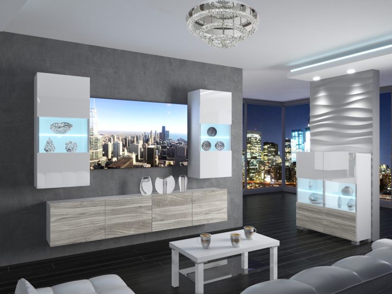 Meuble mural 200 cm Belini blanc brillant / gris anthracite Glamour Wood Imperium 7 Fabricant IMP 7/5/W/WGW1/0/0