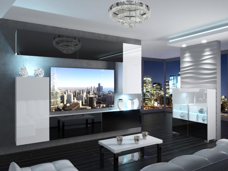 Meuble mural 250 cm Belini noir brillant / blanc brillant Imperium 8 Fabricant IMP 8/5/W/BWWB/0/0