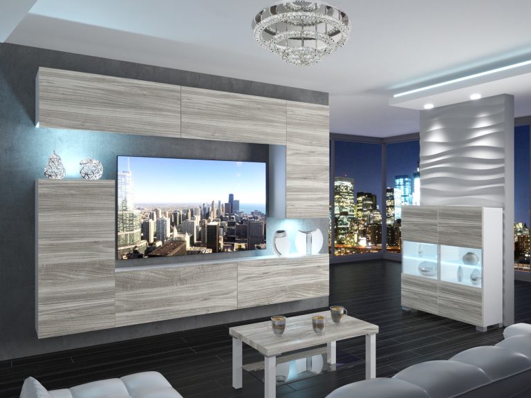 Obývací stěna 250 cm Belini šedý antracit Glamour Wood Imperium 8 Výrobce IMP 8/5/W/GW1/0/0