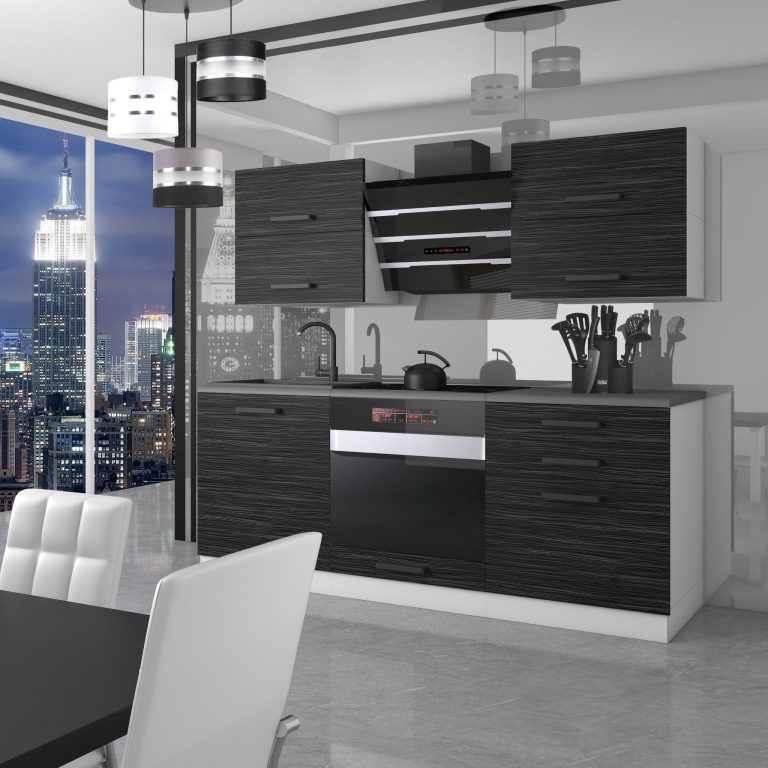 Meubles de cuisine Premium Version Complète 180 cm noir ébène sombre avec plan de travail Fabricant TOR EMILY/0/WT/HK/B/B1
