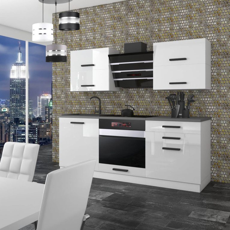 Meubles de cuisine Premium Version Complète 180 cm blanc brillant sans plan de travail Fabricant INF EMILY/0/WT/W/0/B1