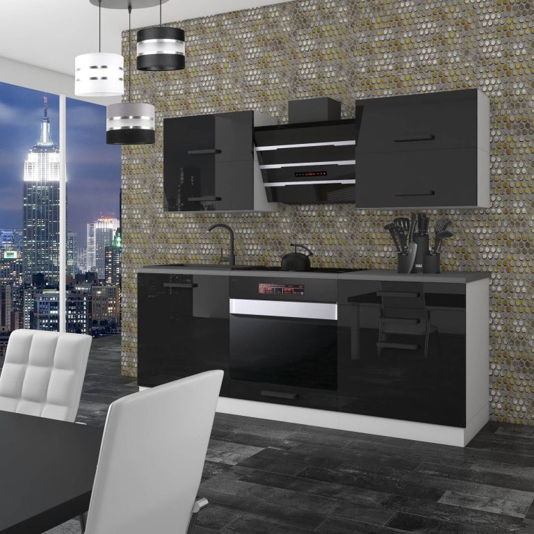 Meubles de cuisine Premium Version Complète 180 cm noir brillant sans plan de travail Fabricant INF EMILY/0/WT/B/0/B1