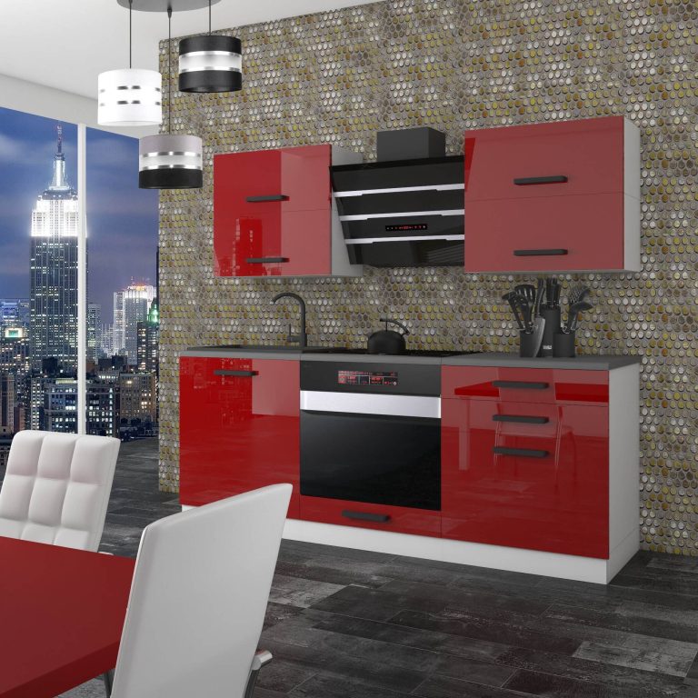 Meubles de cuisine Premium Version Complète 180 cm rouge brillant sans plan de travail Fabricant INF EMILY/0/WT/R/0/B1