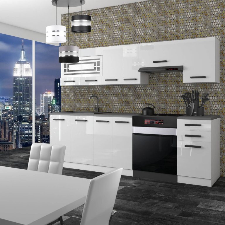 Meubles de cuisine Premium Version Complète 240 cm brillance blanc sans plan de travail Fabricant INF LILY/0/WT/W/0/B1