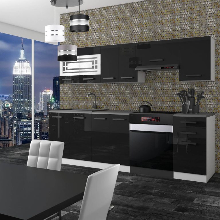 Meubles de cuisine Premium Version Complète 240 cm brillance noir sans plan de travail Fabricant INF LILY/0/WT/B/0/B1
