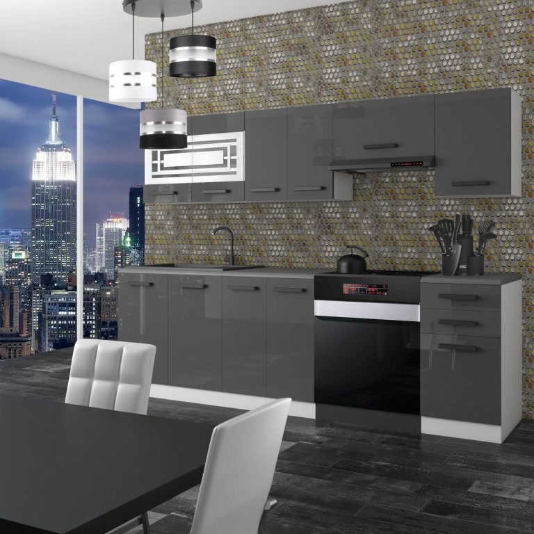 Meubles de cuisine Premium Version Complète 240 cm brillance gris sans plan de travail Fabricant INF LILY/0/WT/S/0/B1