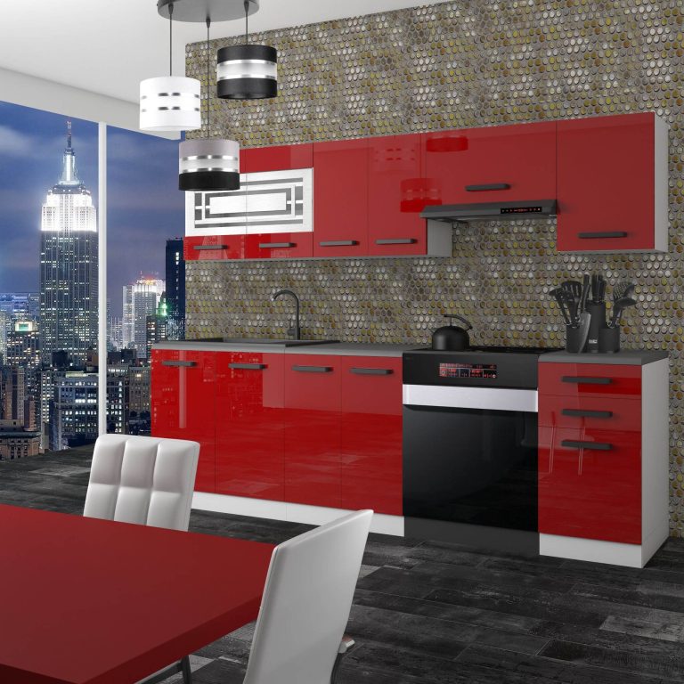 Meubles de cuisine Premium Version Complète 240 cm brillance rouge sans plan de travail Fabricant INF LILY/0/WT/R/0/B1