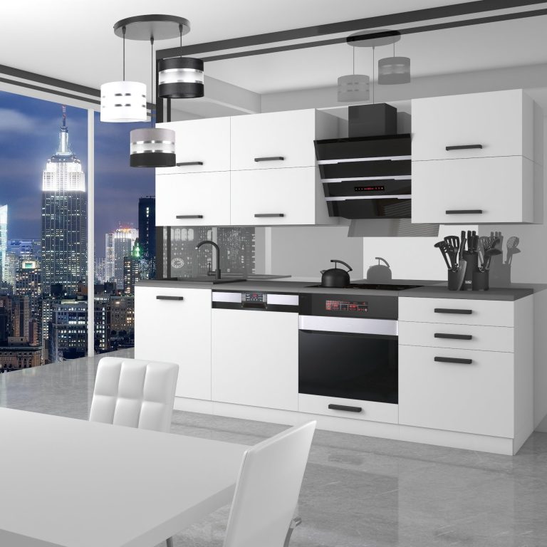 Meubles de cuisine Premium Version Complète 240 cm blanc mat sans plan de travail Fabricant  TOR MADISON/0/WT/WT/0/B1