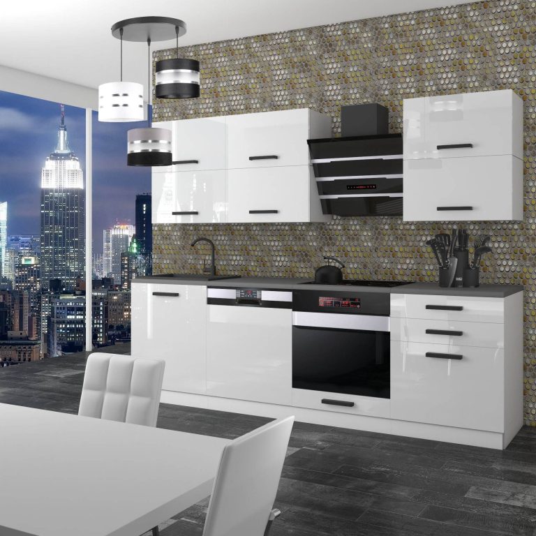 Meubles de cuisine Premium Version Complete 240 cm brillance blanc sans plan de travail Fabricant INF MADISON/0/WT/W/0/B1
