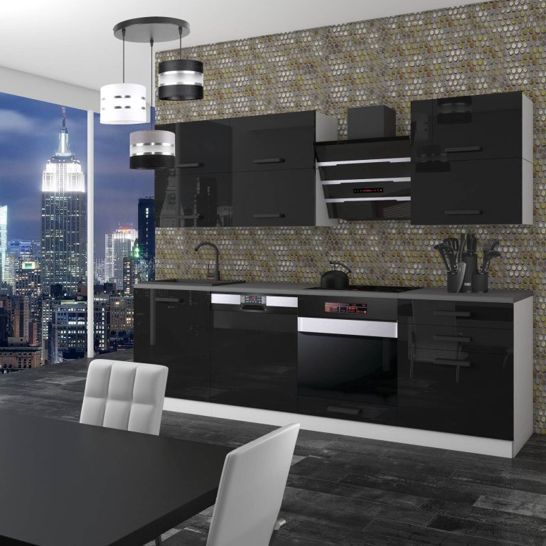 Meubles de cuisine Premium Version Complete 240 cm brillance noir sans plan de travail Fabricant INF MADISON/0/WT/B/0/B1