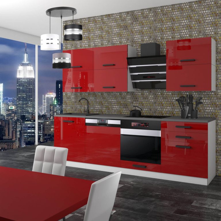 Meubles de cuisine Premium Version Complete 240 cm brillance gris sans plan de travail Fabricant INF MADISON/0/WT/R/0/B1