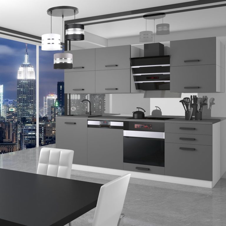 Meubles de cuisine Premium Version Complète 240 cm gris graphite anthracite avec plan de travail Fabricant TOR MADISON/0/WT/SR/B/B1
