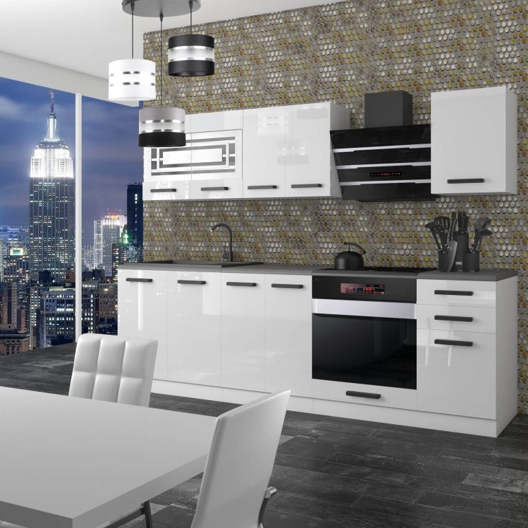 Meubles de cuisine Premium Version Complète 240 cm brillance blanc sans plan de travail Fabricant INF MARGARET/0/WT/W/0/B1