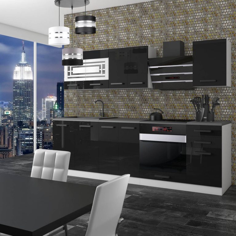 Meubles de cuisine Premium Version Complete 240 cm brillance noir sans plan de travail Fabricant  INF MARGARET/0/WT/B/0/B1