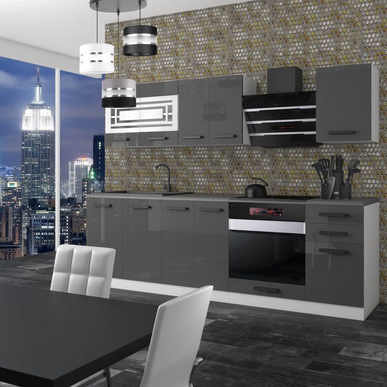 Meubles de cuisine Premium Version Complète 240 cm brillance gris sans plan de travail Fabricant INF MARGARET/0/WT/S/0/B1