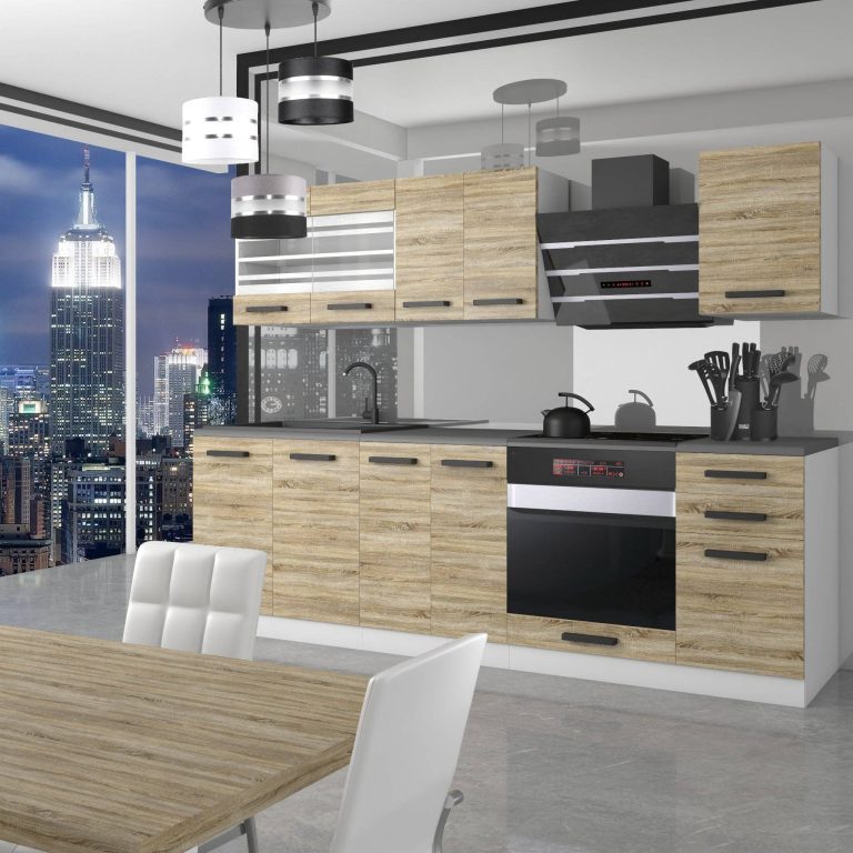 Meubles de cuisine Premium Version Complète 240 cm en chêne chêne wotan chêne sonoma avec plan de travail Fabricant TOR MARGARET/0/WT/DS/B/B1
