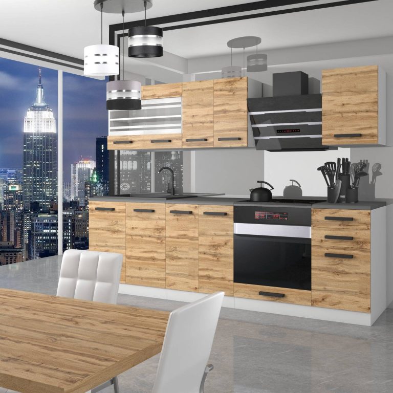 Meubles de cuisine Premium Version Complète 240 cm en chêne chêne wotan chêne sonoma avec plan de travail Fabricant TOR MARGARET/0/WT/DW/B/B1
