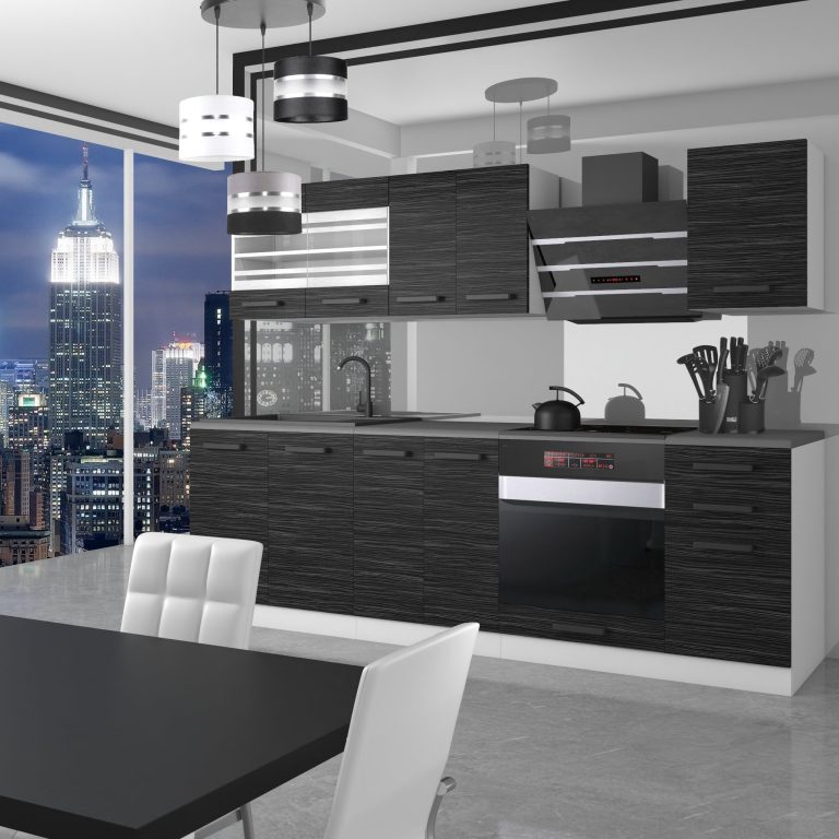 Meubles de cuisine Premium Version Complète 240 cm noir ébène sombre avec plan de travail Fabricant TOR MARGARET/0/WT/HK/B/B1
