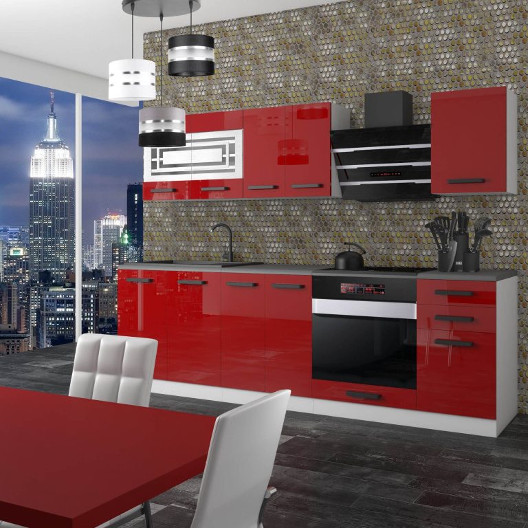 Meubles de cuisine Premium Version Complète 240 cm brillance rouge avec plan de travail Fabricant INF MARGARET/0/WT/R/B/B1