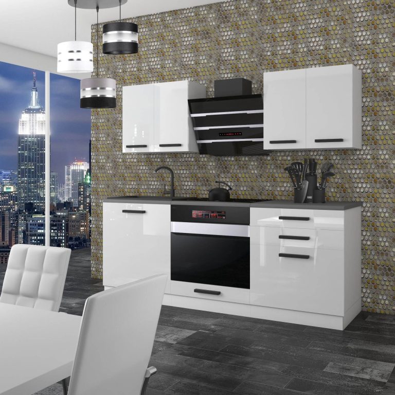 Meubles de cuisine Premium Version Complète 180 cm blanc brillant sans plan de travail Fabricant INF MARY/0/WT/W/0/B1