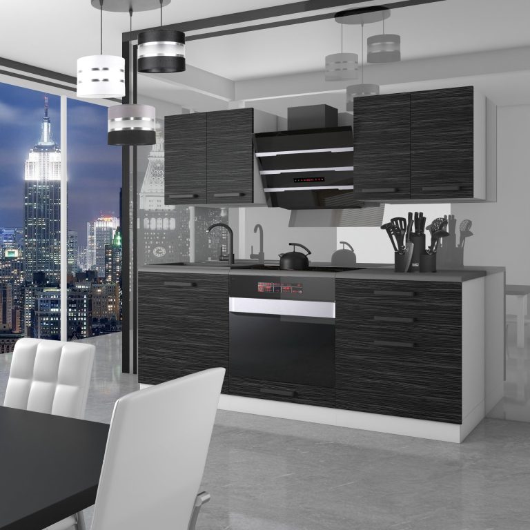 Meubles de cuisine Premium Version Complète 180 cm noir ébène sombre avec plan de travail Fabricant TOR MARY/0/WT/HK/B/B1
