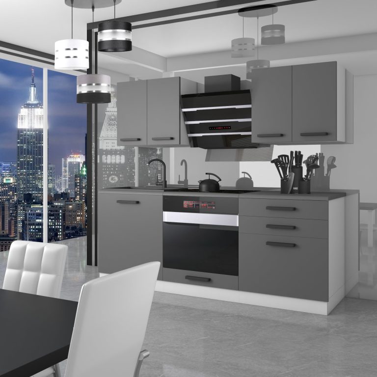 Meubles de cuisine Premium Version Complète 180 cm gris graphite anthracite avec plan de travail Fabricant TOR MARY/0/WT/SR/B/B1

