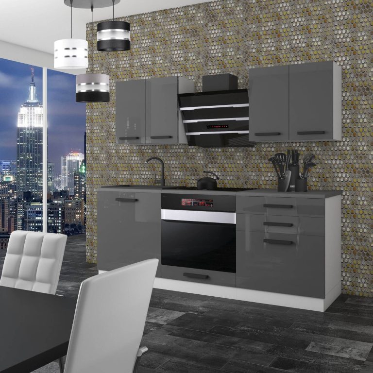 Meubles de cuisine Premium Version Complète 180 cm brillance gris avec plan de travail Fabricant INF MARY/0/WT/S/B/B1