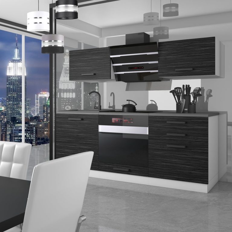 Meubles de cuisine Premium Version Complète 180 cm noir ébène châtaignier sans plan de travail Fabricant TOR SOPHIA/0/WT/HK/0/B1