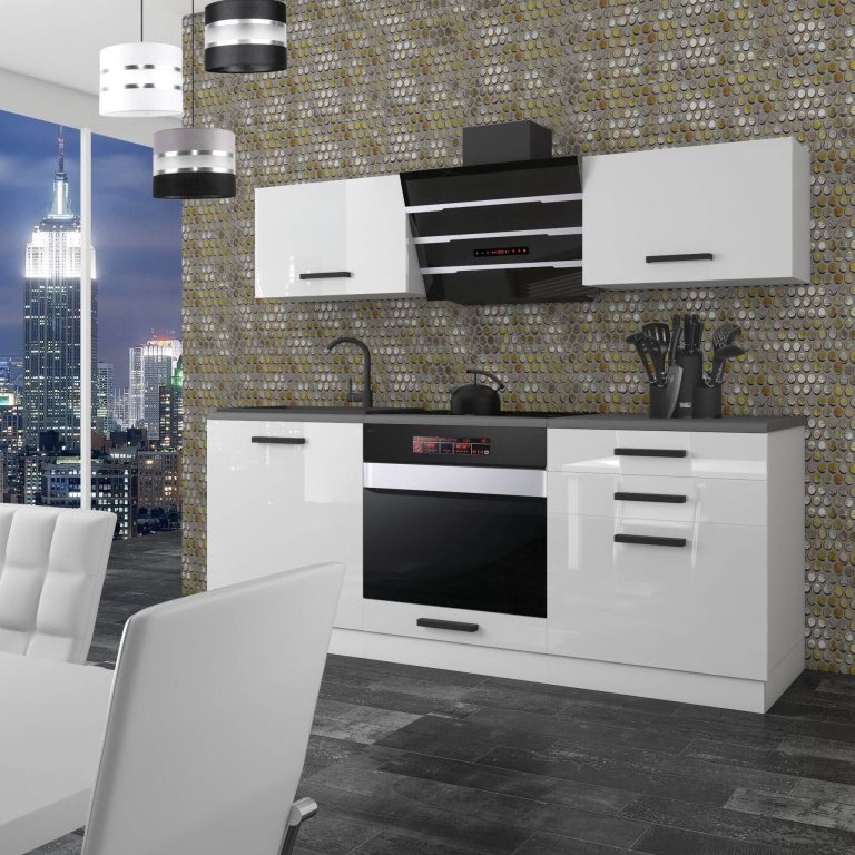 Meubles de cuisine Premium Version Complète 180 cm blanc brillant sans plan de travail Fabricant INF SOPHIA/0/WT/W/0/B1