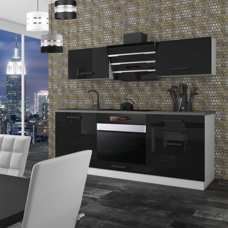 Meubles de cuisine Premium Version Complète 180 cm noir brillant avec plan de travail Fabricant INF SOPHIA/0/WT/B/B/B1